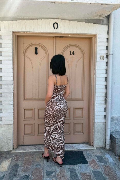 FUSTAN ME DIZAJN ABSTRAKT PER FEMRA NE NGJYRE KAFE - 4