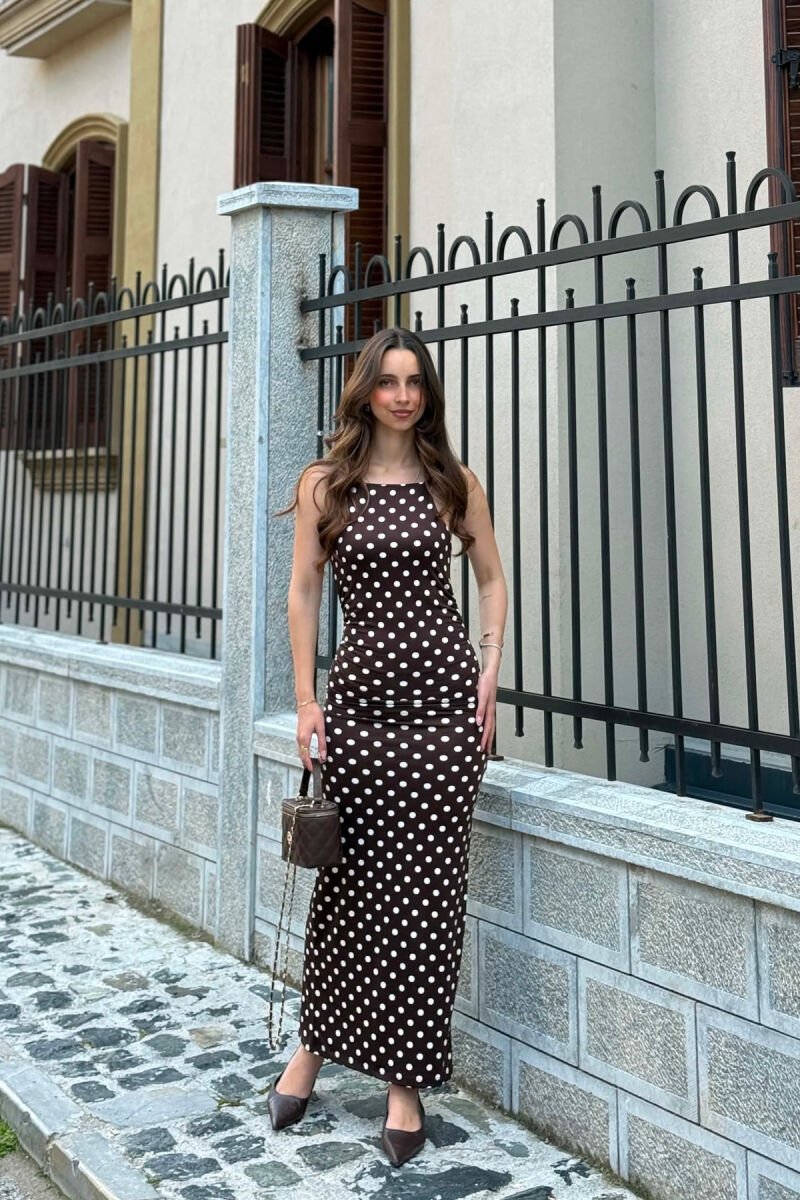 FUSTAN ME DIZAJN POLKA DOTS PER FEMRA NE NGJYRE KAFE - 3