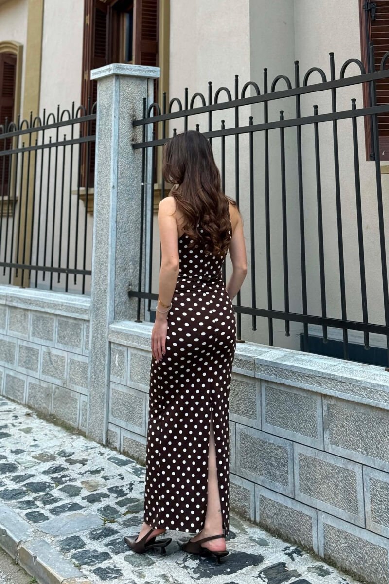 FUSTAN ME DIZAJN POLKA DOTS PER FEMRA NE NGJYRE KAFE - 6