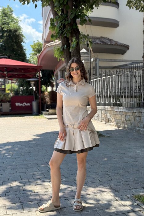 FUSTAN ME JAKË POLO PËR FEMRA NË NGJYRËN BEZHË - 1