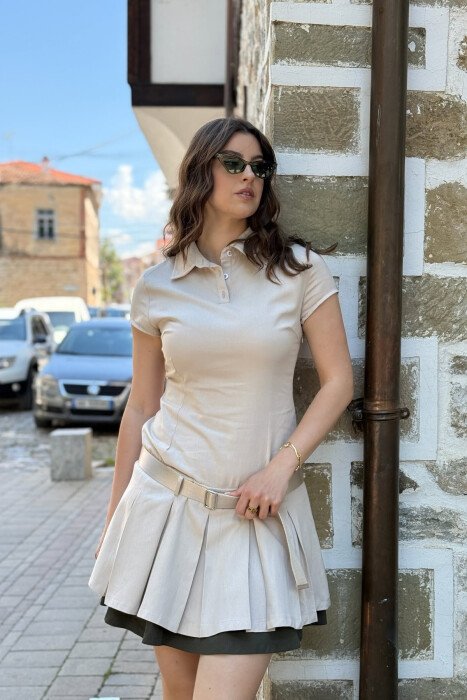 FUSTAN ME JAKË POLO PËR FEMRA NË NGJYRËN BEZHË - 3
