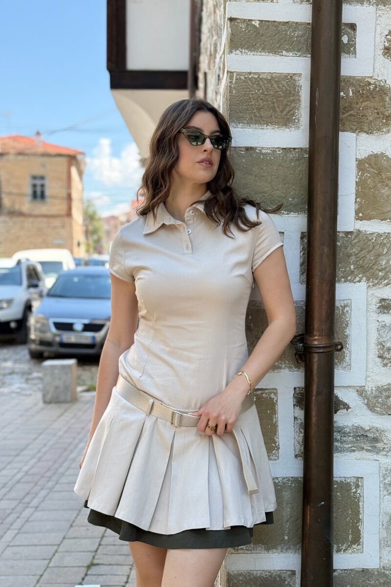 FUSTAN ME JAKË POLO PËR FEMRA NË NGJYRËN BEZHË - 3