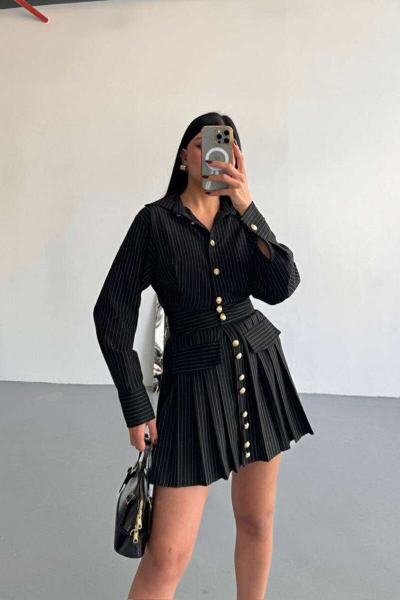 FUSTAN ME JAKË POLO DHE ME KOPSA GOLD PËR FEMRA NË NGJYRË TË ZEZË - 4