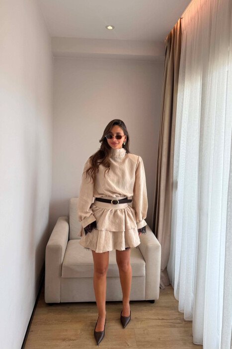 FUSTAN ME MENGE TE GJATA PER FEMRA NE NGJYRE BEZHE - KLAUDIO FASHION