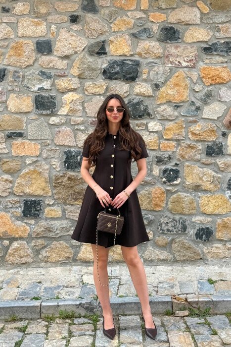 FUSTAN ME MENGE TE SHKURTA PER FEMRA NE NGJYRE KAFE - 2