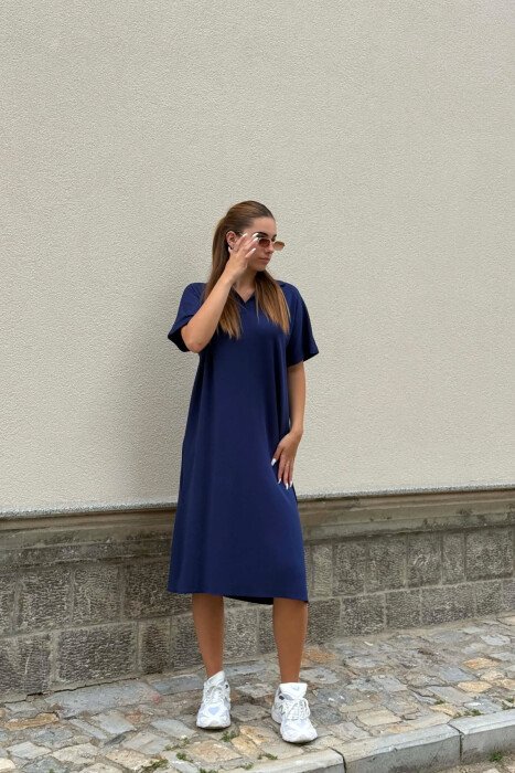 FUSTAN ME MENGE TE SHKURTRA DHE JAKE POLO PER FEMRA NE NGJYRE BLU - 3