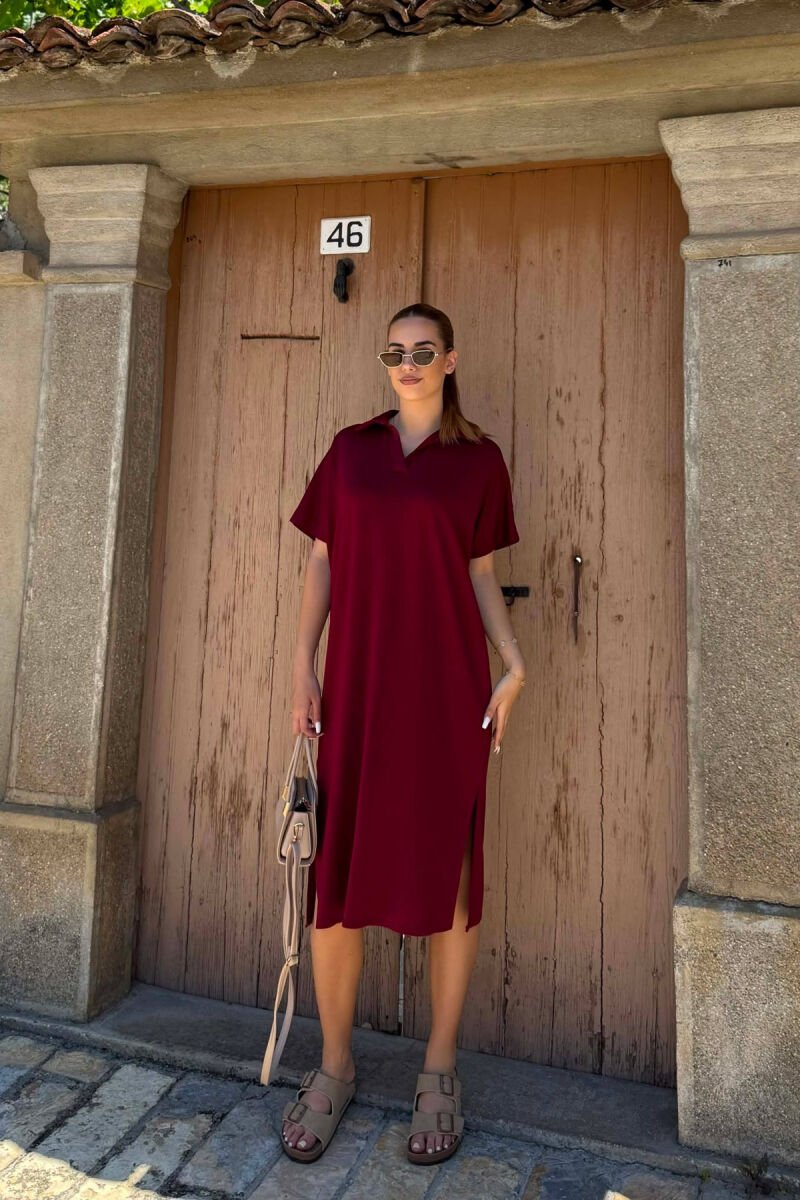 FUSTAN ME MENGE TE SHKURTRA DHE JAKE POLO PER FEMRA NE NGJYRE VISHNJE - 1