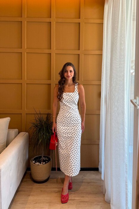 FUSTAN ME POLKA DOTS PER FEMRA NE NGJYRE TE BARDHE - KLAUDIO FASHION