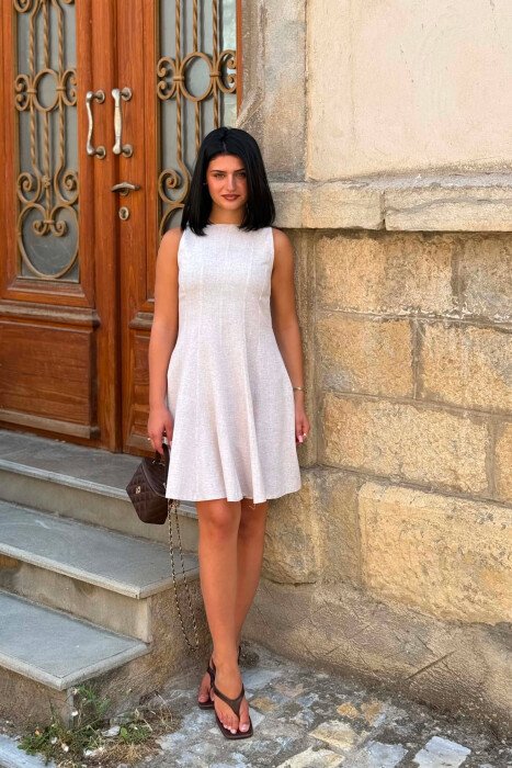 FUSTAN NJE NGJYRESH PA MENGE PER FEMRA NE NGJYRE BEZHE - KLAUDIO FASHION