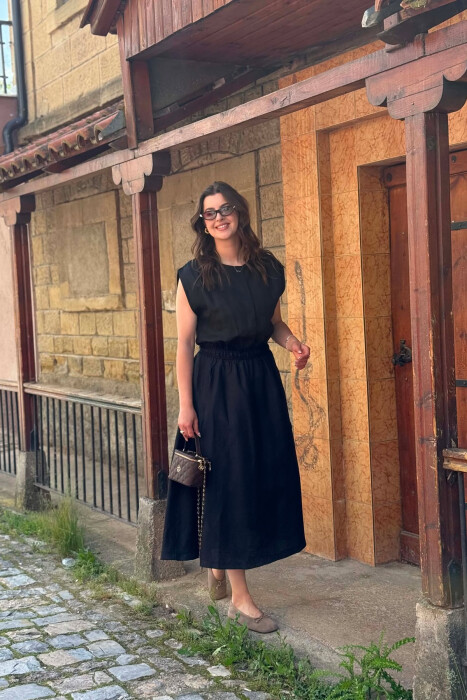 FUSTAN NJE NGJYRESH ME BEL ELASTIK PER FEMRA NE NGJYRE TE ZEZE - 6