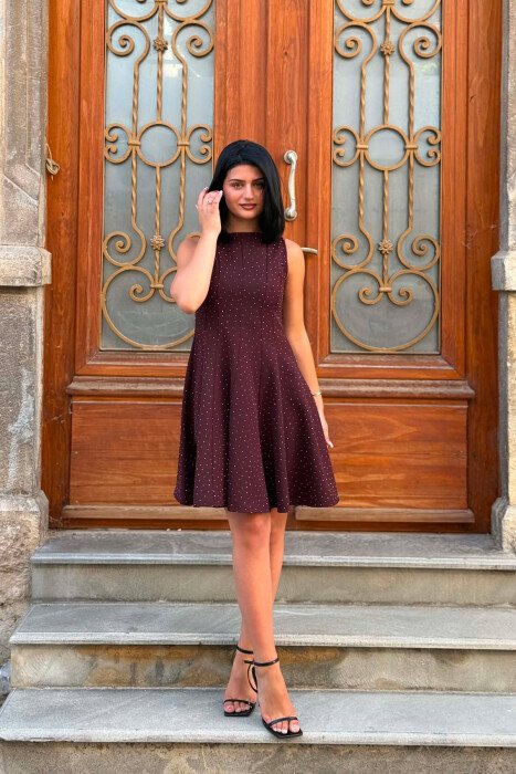 FUSTAN NJE NGJYRESH ME DETAJE GURESH PER FEMRA NE NGJYRE VISHNJE - KLAUDIO FASHION