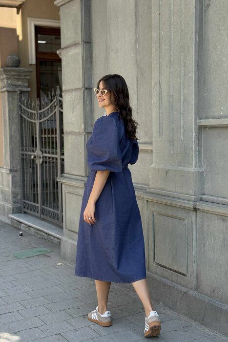 FUSTAN NJË NGJYRËSH ME DETAJIN E LIDHSEVE PËR FEMRA NË NGJYRËN BLU - 3