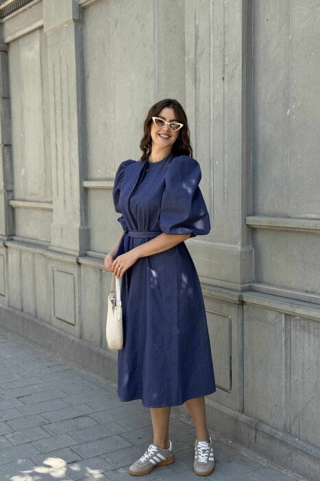 FUSTAN NJË NGJYRËSH ME DETAJIN E LIDHSEVE PËR FEMRA NË NGJYRËN BLU - 5