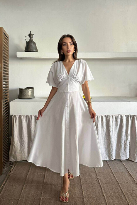 FUSTAN NJE NGJYRESH ME JAKE V DHE ME KOPSA PER FEMRA NE NGJYRE TE BARDHE - KLAUDIO FASHION