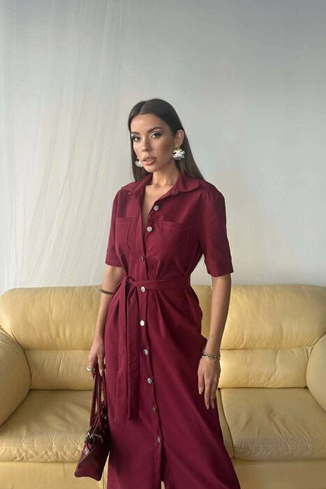 FUSTAN NJE NGJYRESH ME MENGE TE SHKURTRA ME KOPSA SILVER PER FEMRA NE NGJYREN VISHNJE - 2