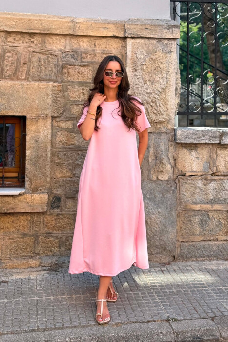 FUSTAN NJE NGJYRESH ME MENGE TE SHKURTRA PER FEMRA NE NGJYRE ROZE TE ZBARDHUR - 2