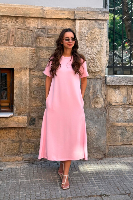 FUSTAN NJE NGJYRESH ME MENGE TE SHKURTRA PER FEMRA NE NGJYRE ROZE TE ZBARDHUR - 5