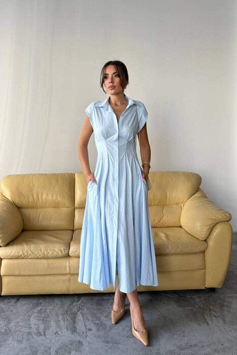 FUSTAN NJE NGJYRESH PA MENGE DHE BUTONA PER FEMRA NE NGJYRE BABY BLU - 2