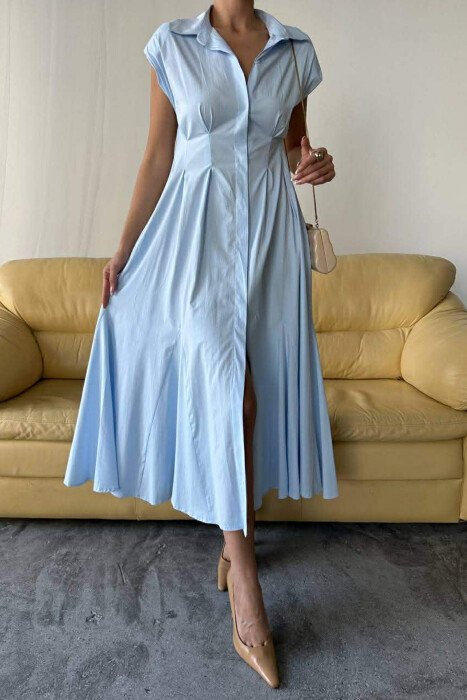 FUSTAN NJE NGJYRESH PA MENGE DHE BUTONA PER FEMRA NE NGJYRE BABY BLU - 4