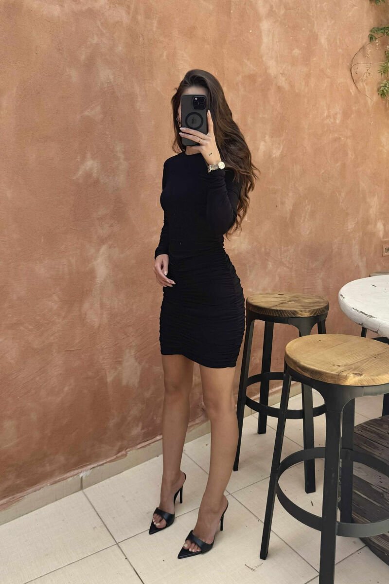 FUSTAN NJËNGJYRËSH I SHKURTËR ME MËNGË TË GJATA PËR FEMRA NË NGJYRËN E ZEZË - 3