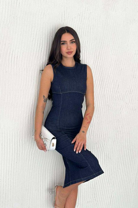 FUSTAN PA MËNGË ME ZINXHIR MBRAPA NË NGJYRËN BLU TË ERRËT - 3