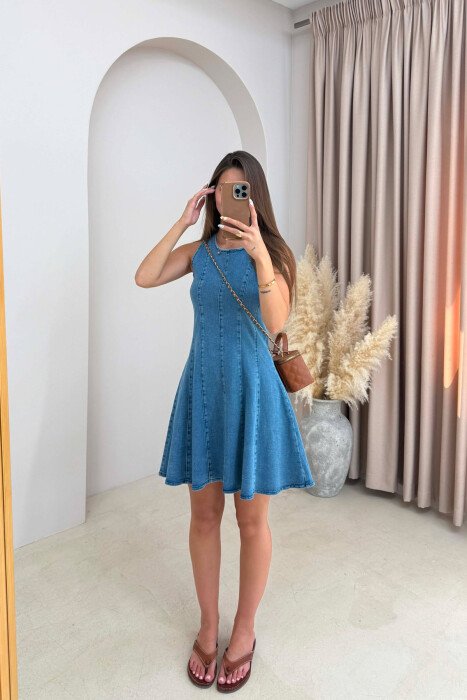 FUSTAN XHINS NJE NGJYRESH I THJESHTE PER FEMRA NE NGJYRE BLU - KLAUDIO FASHION