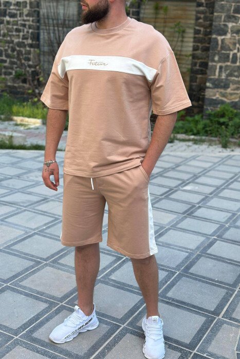 FUTURE WRITTINGS COTTON MEN SWEATSUIT SET BEIGE/BEZHE - KLAUDIO FASHION