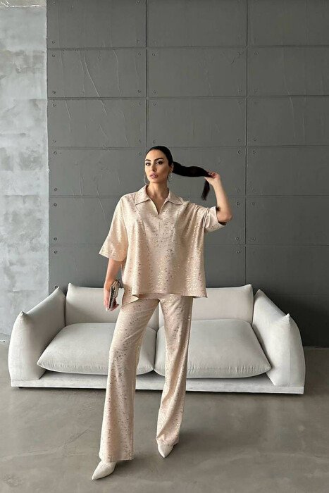 GLOSSY DETAILS ONE COLOR WOMEN SET BEIGE/BEZHE - 3