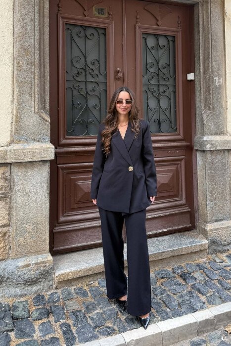 GOLD BUTTON CLASSIC JACKET+ TROUSERS WOMAN SET BLACK/ E ZEZE 