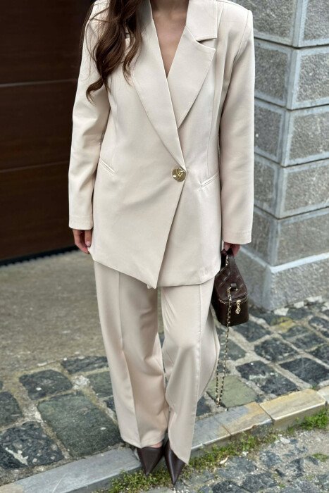 GOLD BUTTON CLASSIC JACKET+ TROUSERS WOMAN SET CREAM/KREM - 2