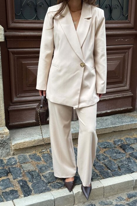 GOLD BUTTON CLASSIC JACKET+ TROUSERS WOMAN SET CREAM/KREM - 2