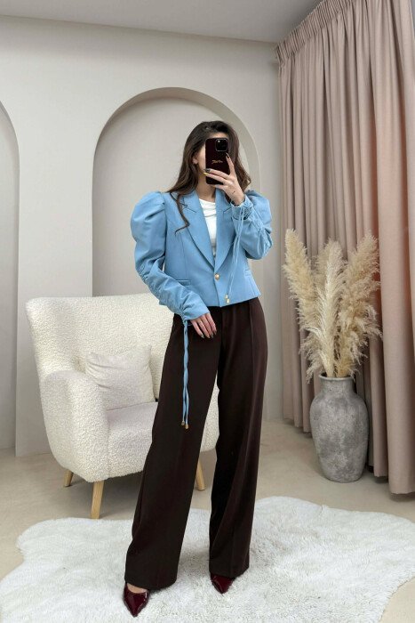 GOLD BUTTON CROPPED WOMEN JACKET LIGHTBLUE/BZ 