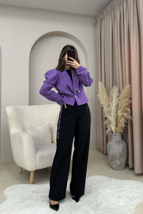GOLD BUTTON CROPPED WOMEN JACKET PURPLE/LEJLA 
