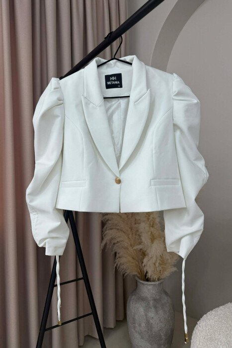 GOLD BUTTON CROPPED WOMEN JACKET WHITE-E BARDHE - KLAUDIO FASHION