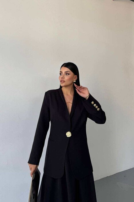 GOLD BUTTONS CLASSIC JACKET+SKIRT WOMEN SET BLACK/ E ZEZE - 2