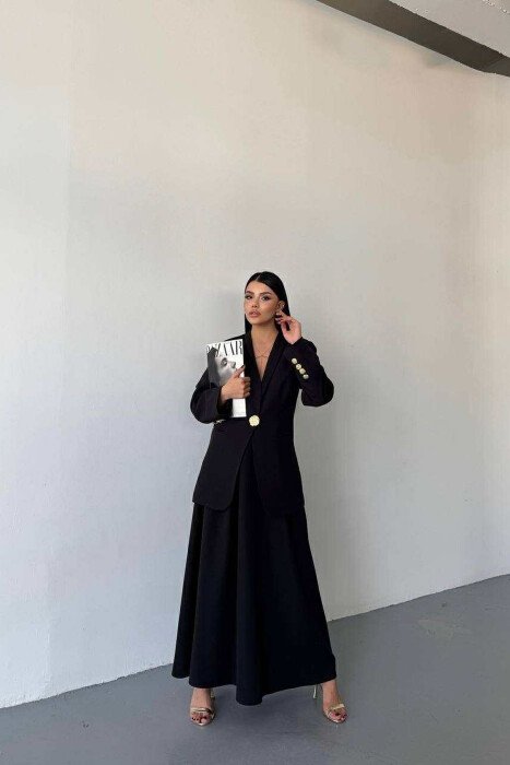 GOLD BUTTONS CLASSIC JACKET+SKIRT WOMEN SET BLACK/ E ZEZE - 3