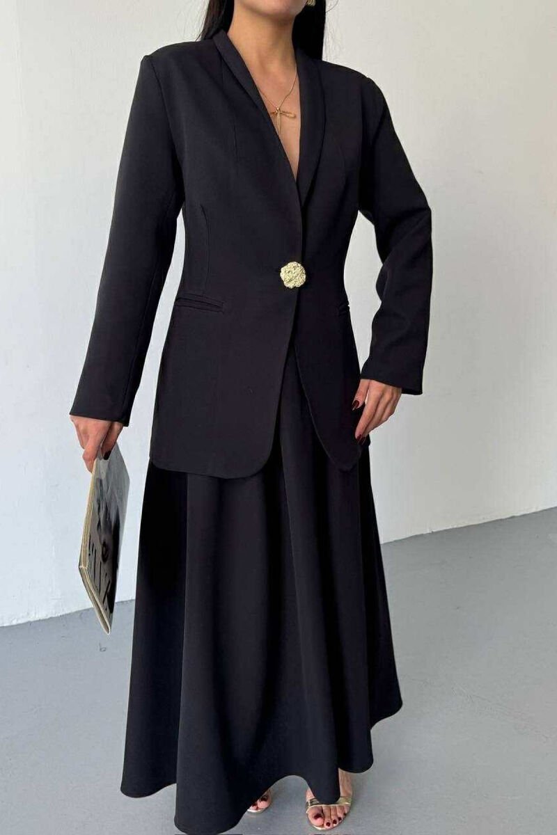 GOLD BUTTONS CLASSIC JACKET+SKIRT WOMEN SET BLACK/ E ZEZE - 4