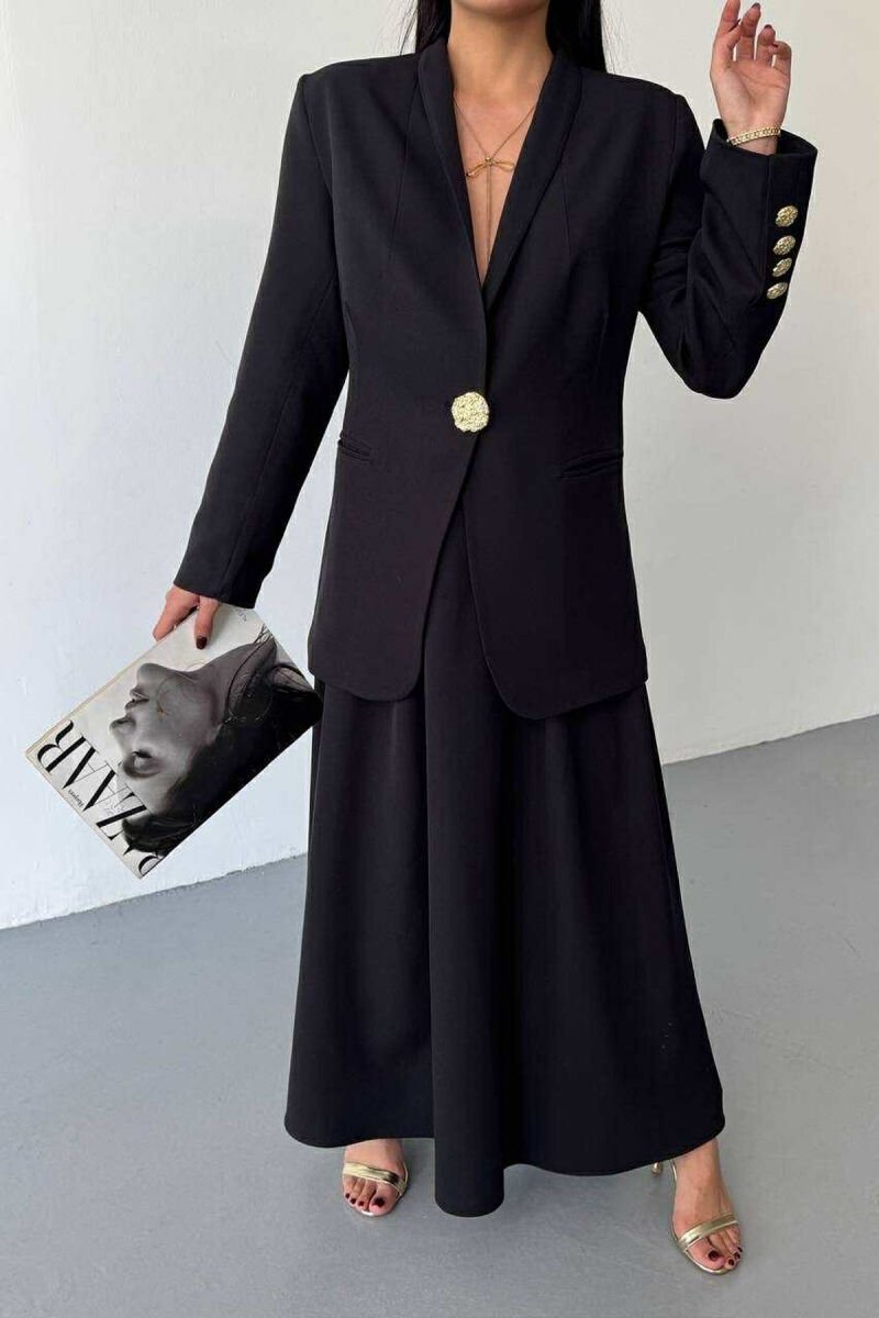 GOLD BUTTONS CLASSIC JACKET+SKIRT WOMEN SET BLACK/ E ZEZE - 6