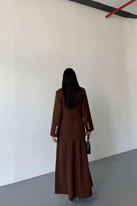 GOLD BUTTONS CLASSIC JACKET+SKIRT WOMEN SET BROWN/KAFE - 5