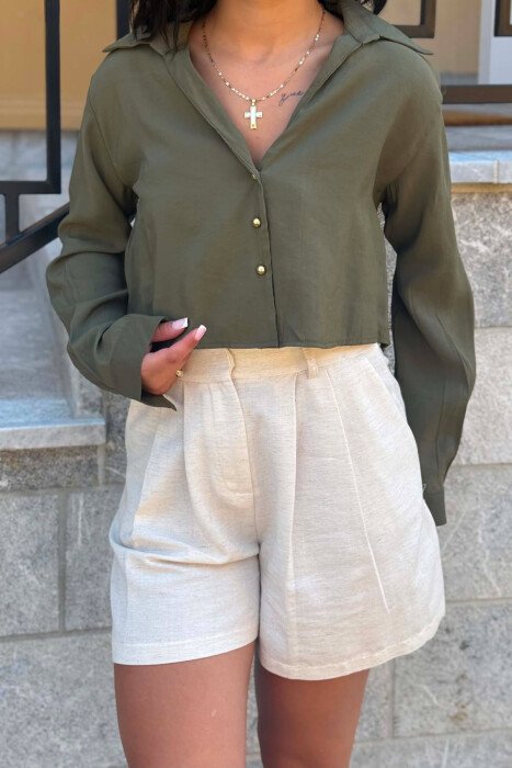 GOLD BUTTONS CROPPED WOMAN SHIRT GREEN/JESHILE - 2
