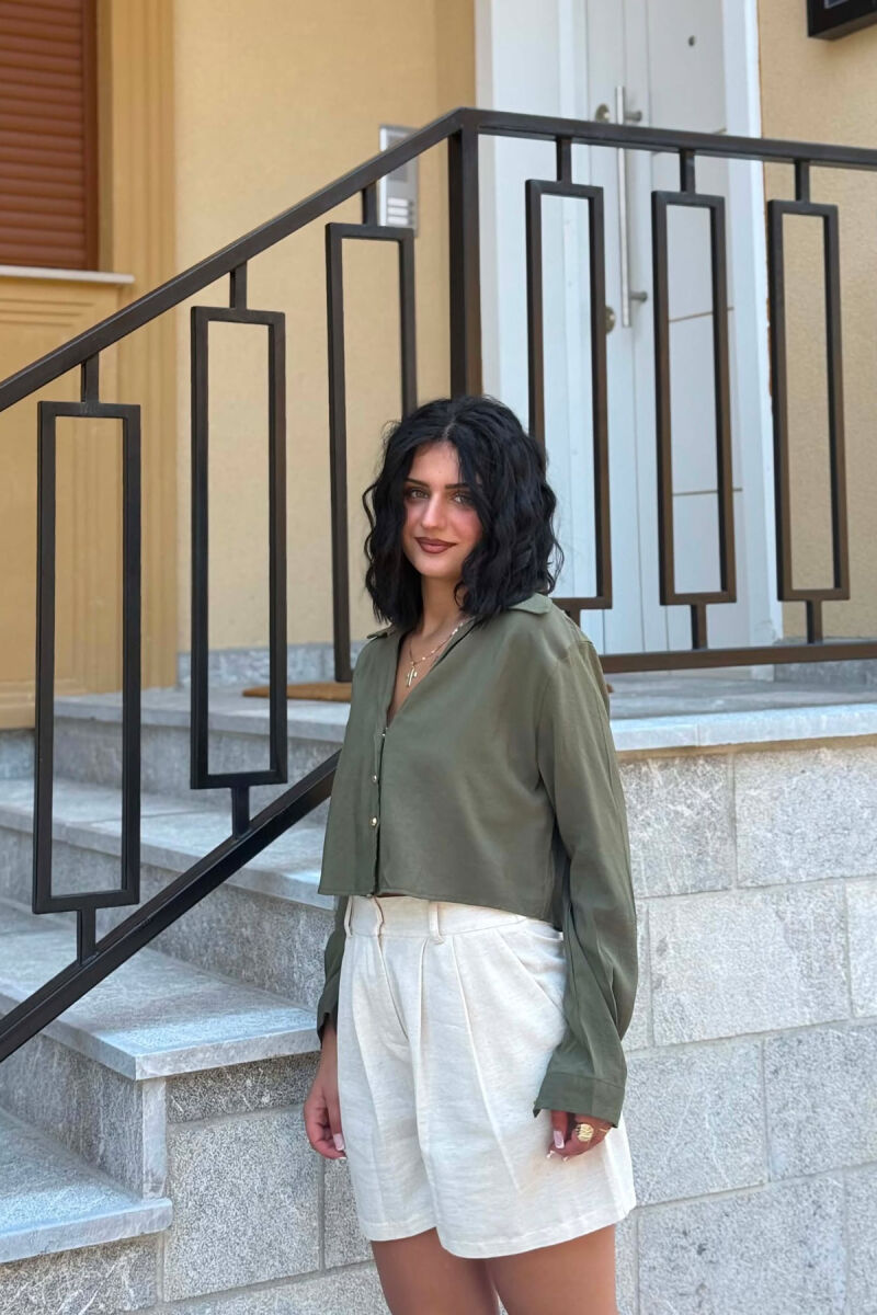 GOLD BUTTONS CROPPED WOMAN SHIRT GREEN/JESHILE - 3