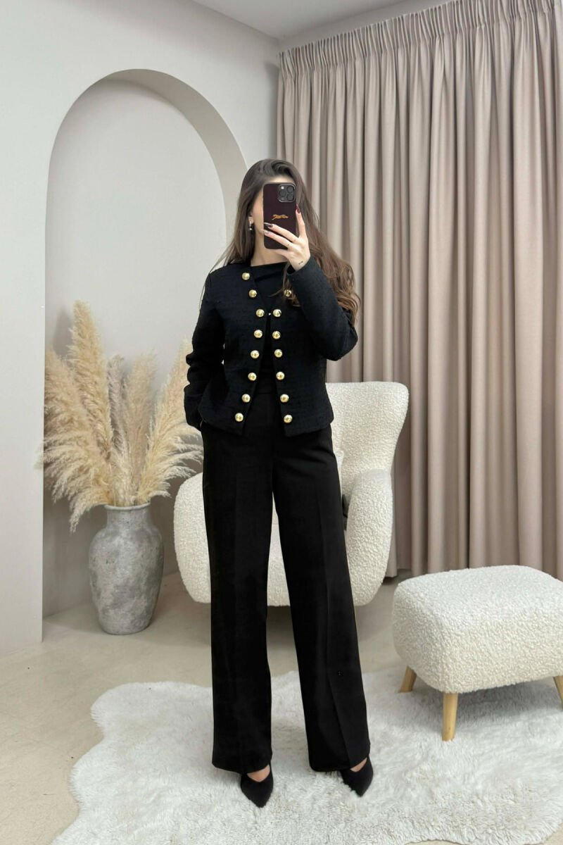 GOLD BUTTONS DETAIL SIMPLE WOMEN JACKET BLACK/ E ZEZE - 1