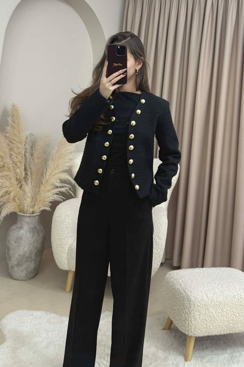 GOLD BUTTONS DETAIL SIMPLE WOMEN JACKET BLACK/ E ZEZE - 2