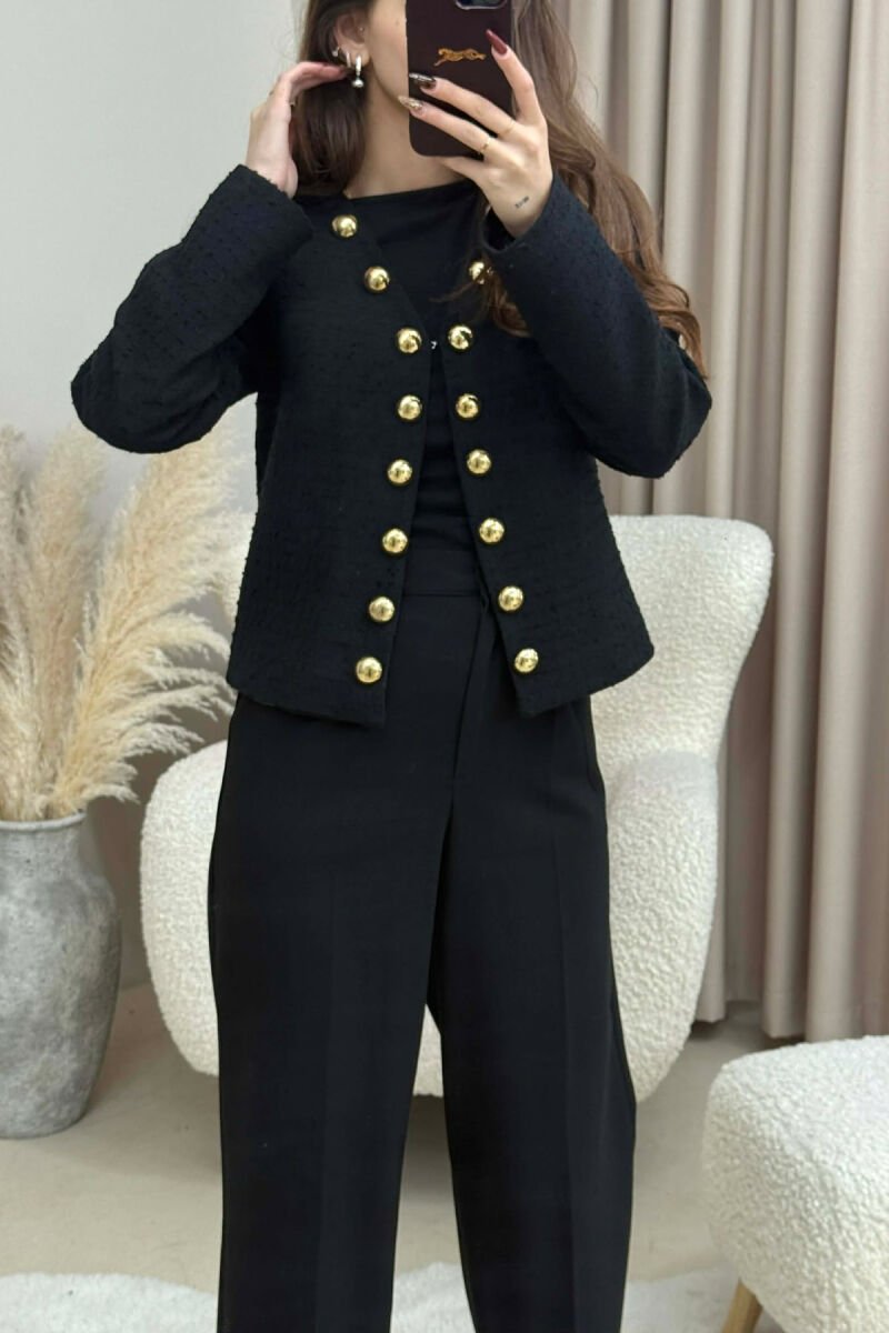 GOLD BUTTONS DETAIL SIMPLE WOMEN JACKET BLACK/ E ZEZE - 3