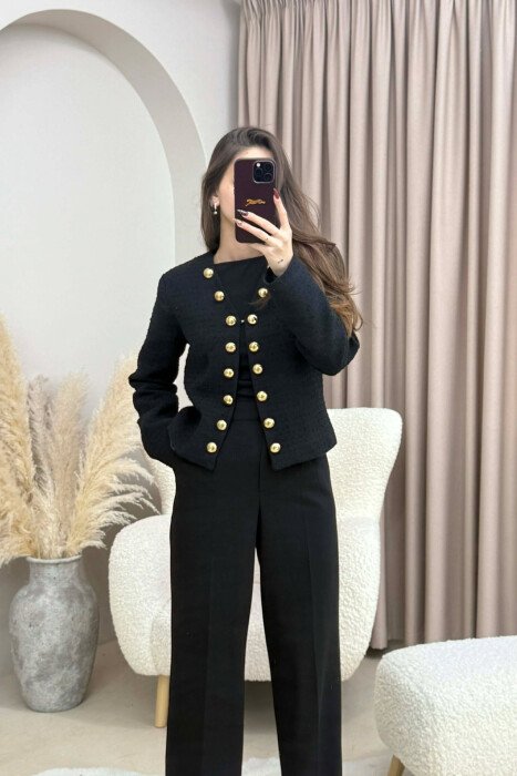 GOLD BUTTONS DETAIL SIMPLE WOMEN JACKET BLACK/ E ZEZE - 4