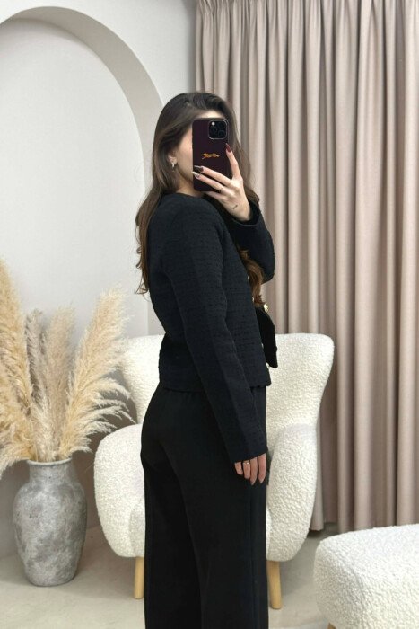 GOLD BUTTONS DETAIL SIMPLE WOMEN JACKET BLACK/ E ZEZE - 5