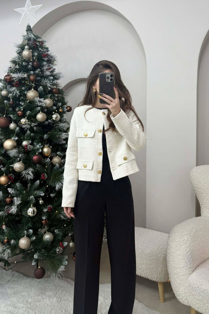 GOLD BUTTONS DETAIL SIMPLE WOMEN JACKET CREAM/KREM - 2