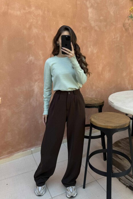 GOLD BUTTONS DETAILS ONE COLOR WOMEN SWEATER MINT/MENTE 
