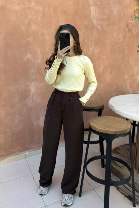 GOLD BUTTONS DETAILS ONE COLOR WOMEN SWEATER YELLOW/E VERDHE 