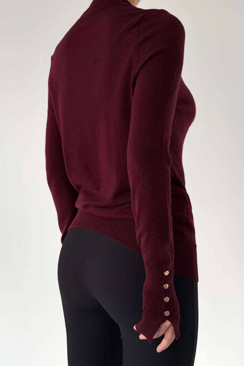 GOLD BUTTONS DETAILS ONE COLOR WOMEN SWEATER BURGUNDY/VISHNJE - 2